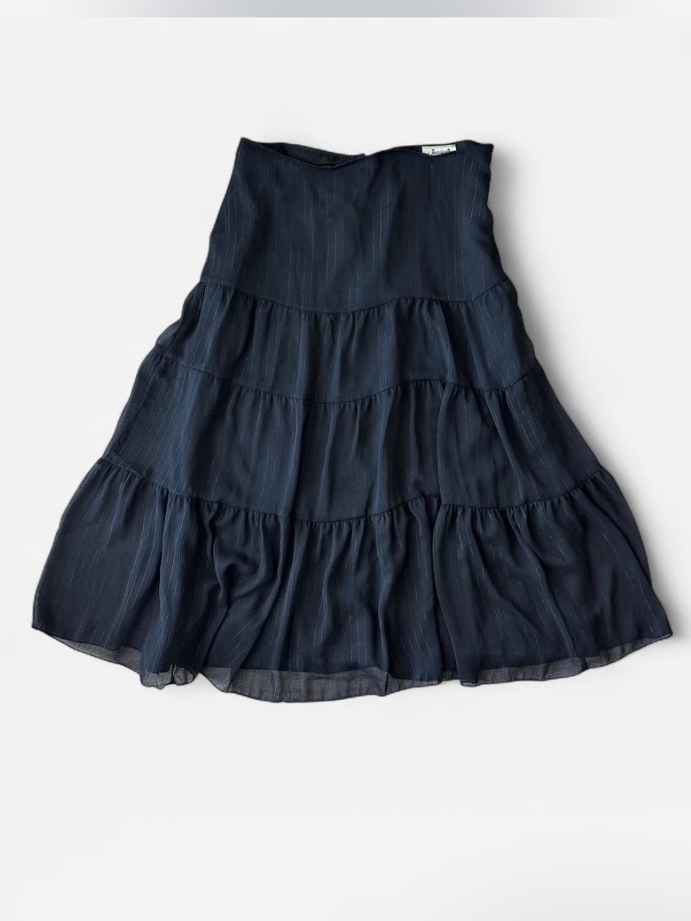 Vintage Jessica Black Tiered Fairy Grunge Skirt w/ Silver Shimmer Pinstripes